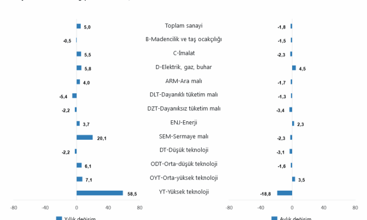 Sanayi Üretim Endeksi: Yıllık Artış, Aylık Düşüş