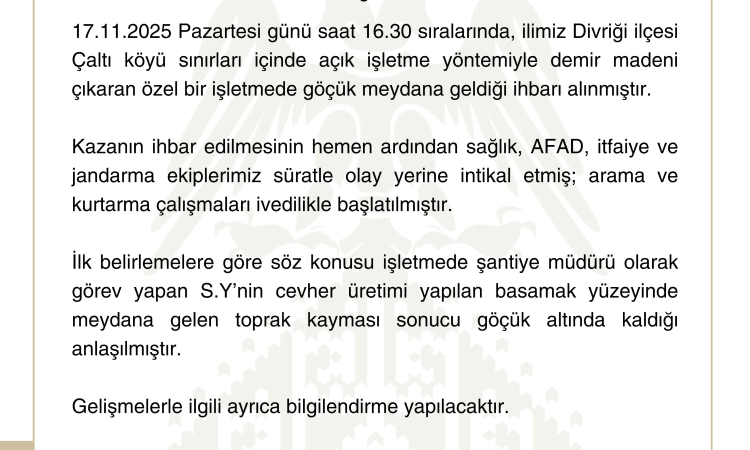 Divriği’de Demir Madeni Göçüğü: Arama Sürüyor