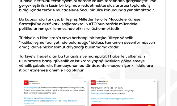 Türkiye, Terör İddialarını Kesinlikle Reddetti